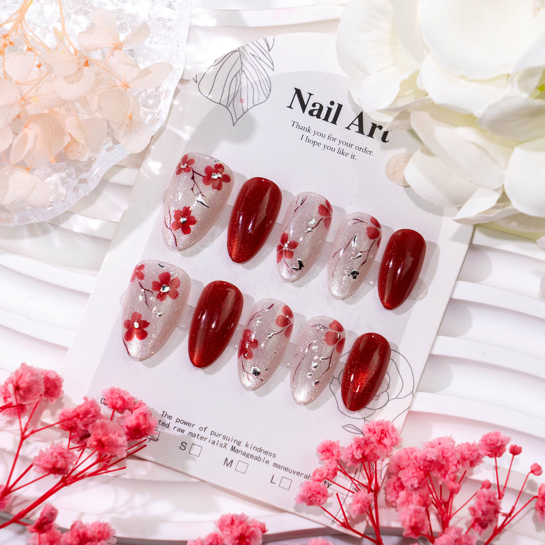 Decorative Floral Press-On Nail Set