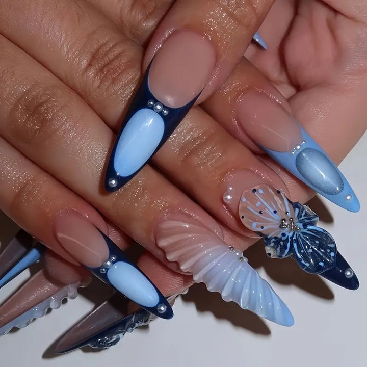 Decorative Stiletto Press-On Nail Art with Floral Accents Kalsten