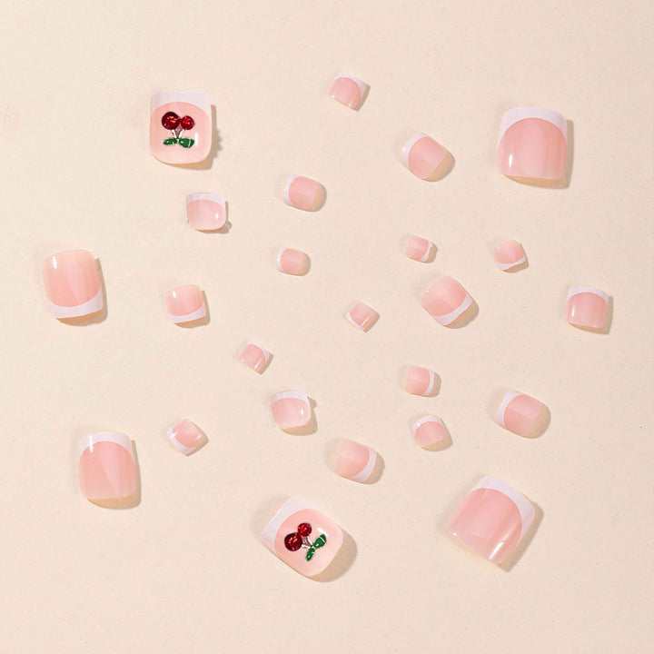 Artistic Cherry French Tip Nail Art Kalsten