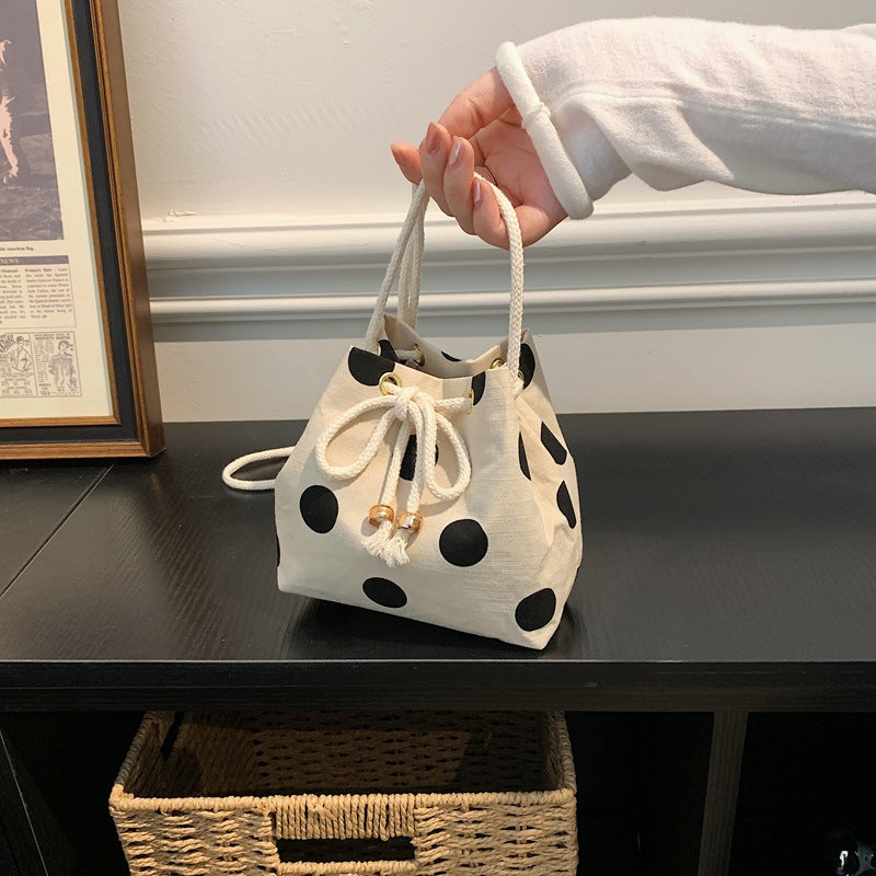 Casual Drawstring Dot Print Bucket Bag