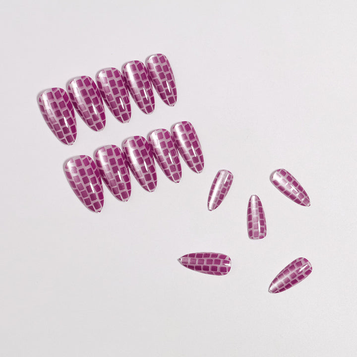 Glossy Stiletto Press-On Nails Set with Reflective Design Kalsten