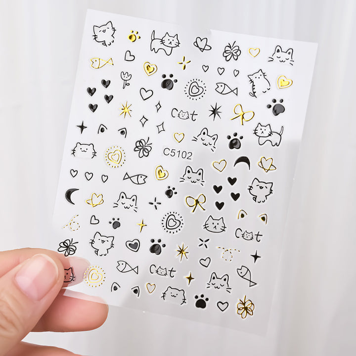 Cat-Themed Nail Art Stickers