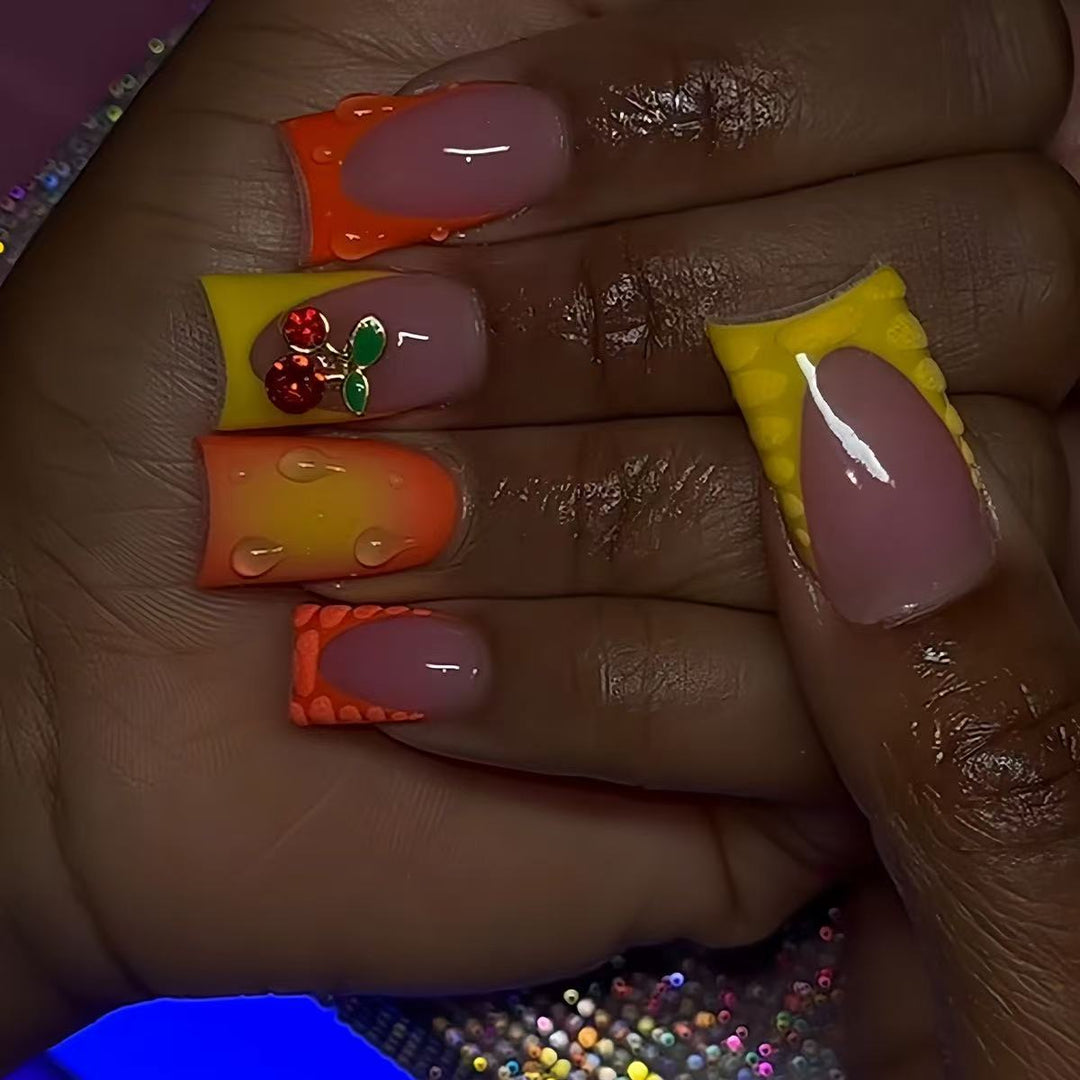 Creative Cherry-Themed Press-On Nail Art Kalsten