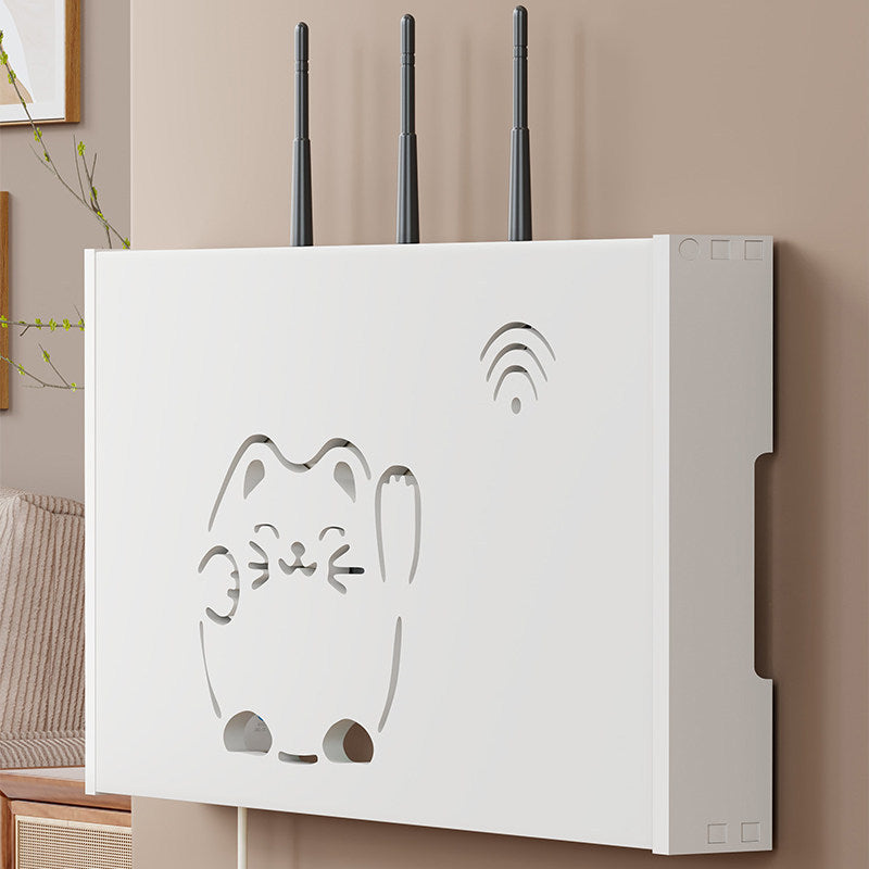 Wall-Mounted Decorative Router Cover Box with Vent Cutouts and Hidden Cable Management