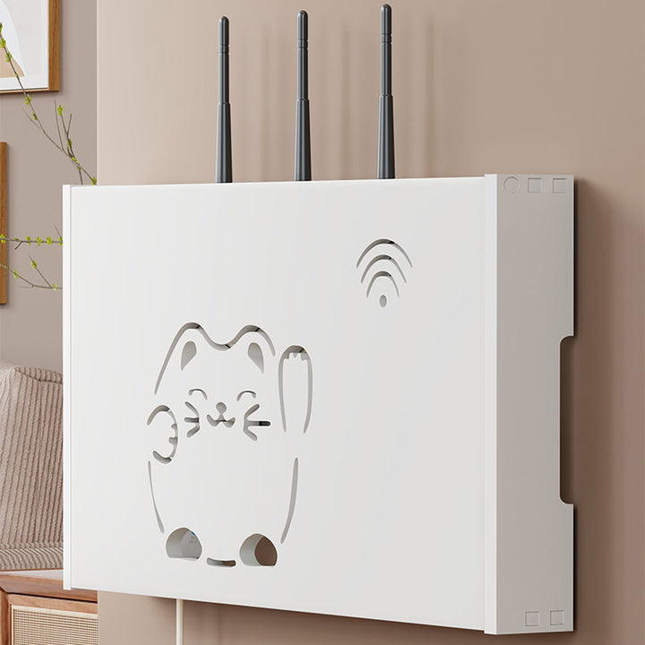 Wall-Mounted Decorative Router Cover Box with Vent Cutouts and Hidden Cable Management