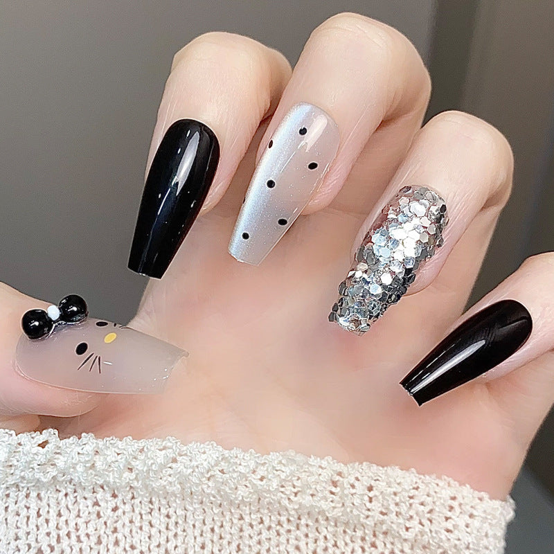 Artistic Press-On Nail Set with Glitter and Character Design Kalsten