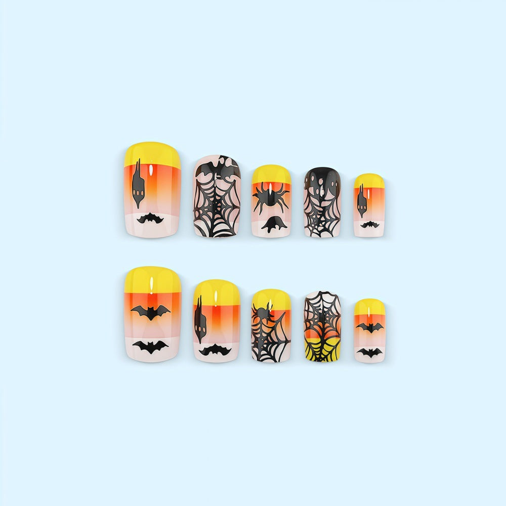Creative Halloween-style artificial nails with spider and bat designs Kalsten