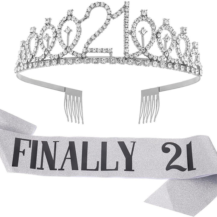 Girl Glittering Birthday Crown and Sash Set Kalsten