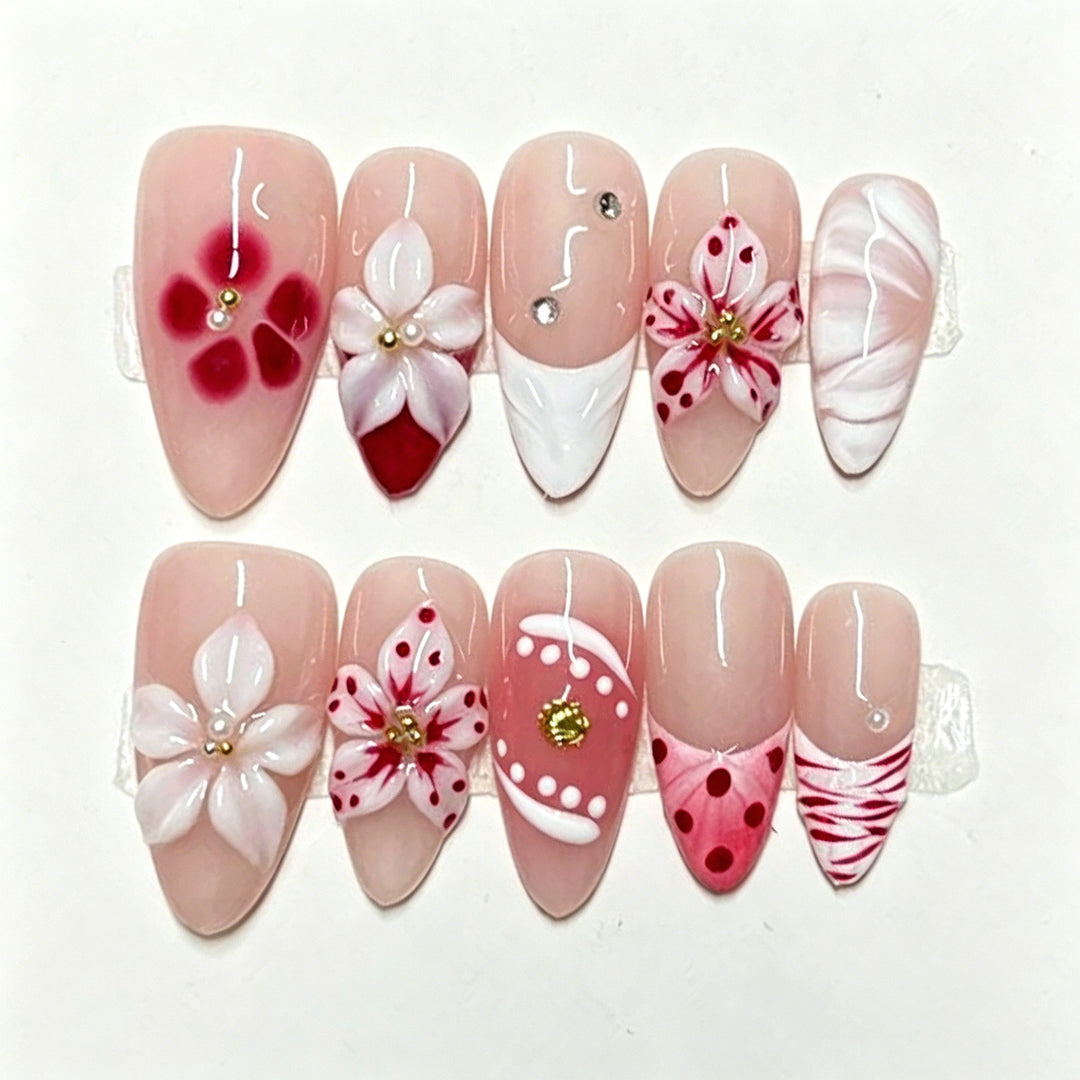 Hand-Painted Floral Press-On Nail Art Set