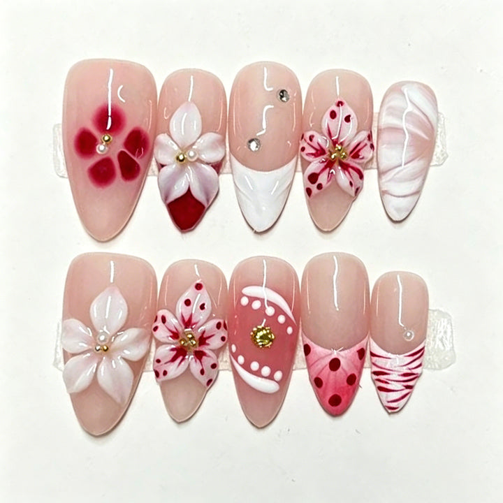 Hand-Painted Floral Press-On Nail Art Set