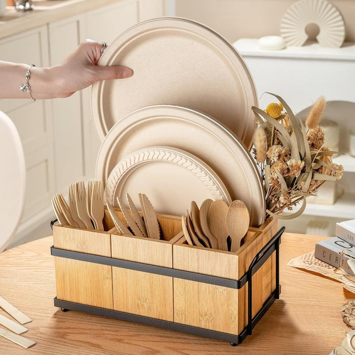 Bamboo Cutlery Organizer with Practical Compartments Kalsten