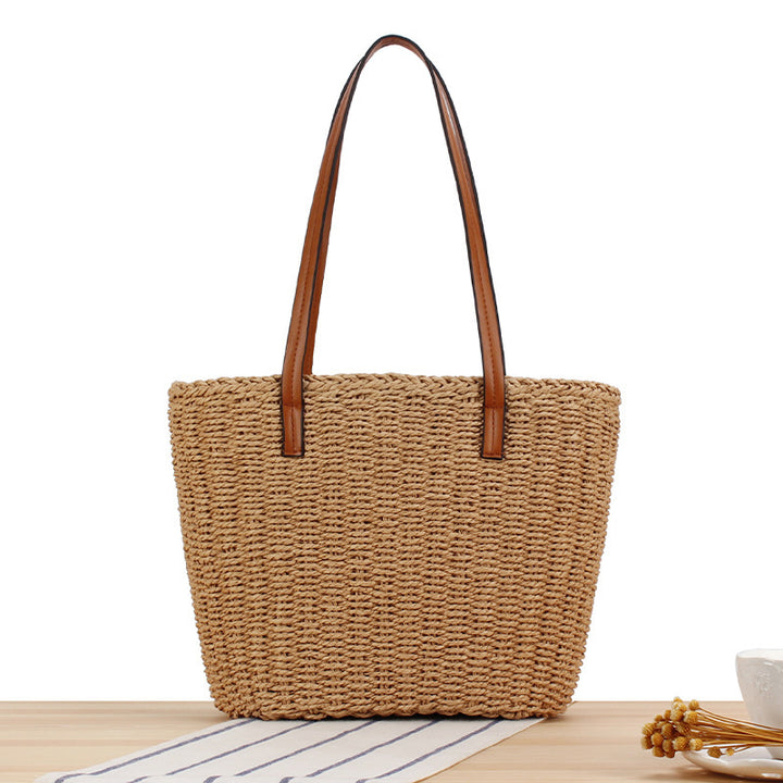 Handbag Made of Natural Wicker with Leather Handles Kalsten