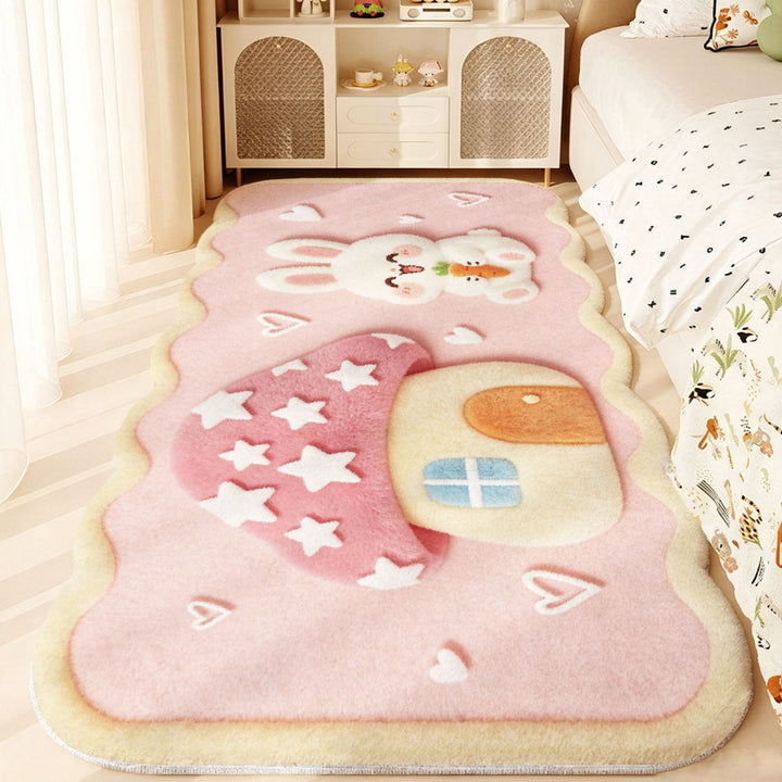 Plush Playful Bunny and Mushroom Area Rug