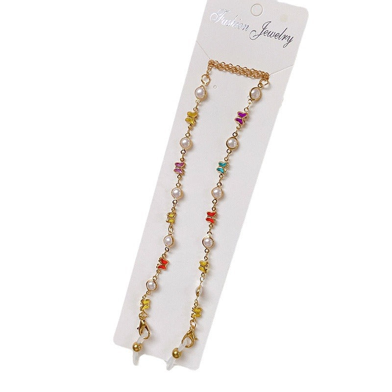 Stylized glasses holder chain with colorful crystals Kalsten