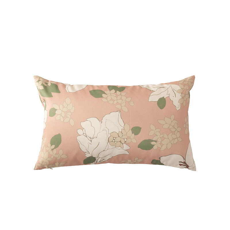 Rectangular decorative cushion with sketchy floral print and fine linen look