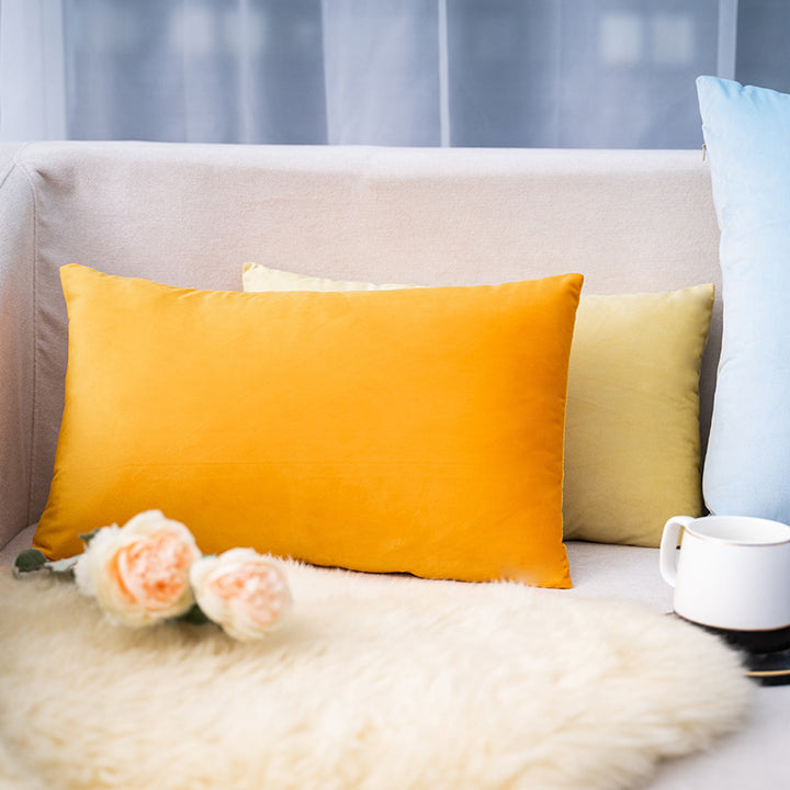 Plush Velvet Lumbar Pillow Cover with Hidden Zipper and Removable Insert Support