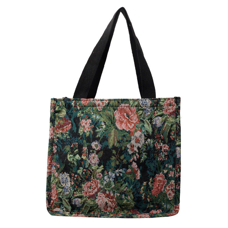 Floral Embroidered Tapestry Tote Bag