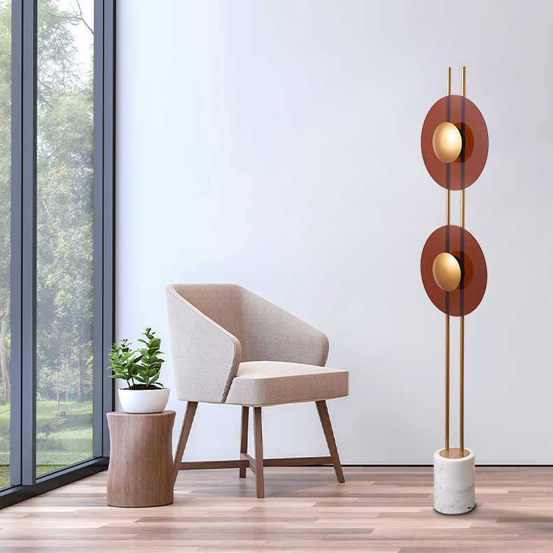 Sculptural Floor Lamp with Marble Base and Circular Accents