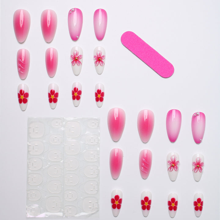 Artificial nail set with delicate flower designs and shimmering accents Kalsten