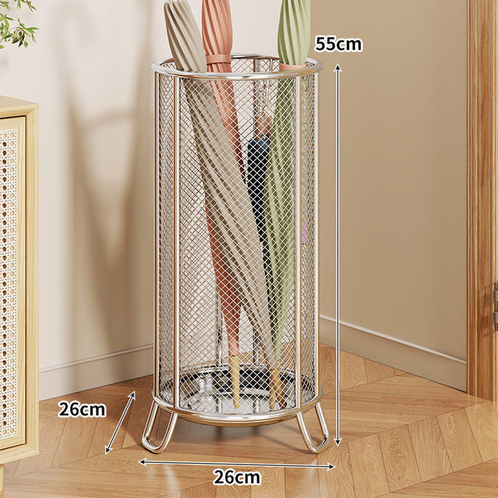 Mesh Cylindrical Umbrella Stand with Elevated Feet and Ventilated Metal Grid