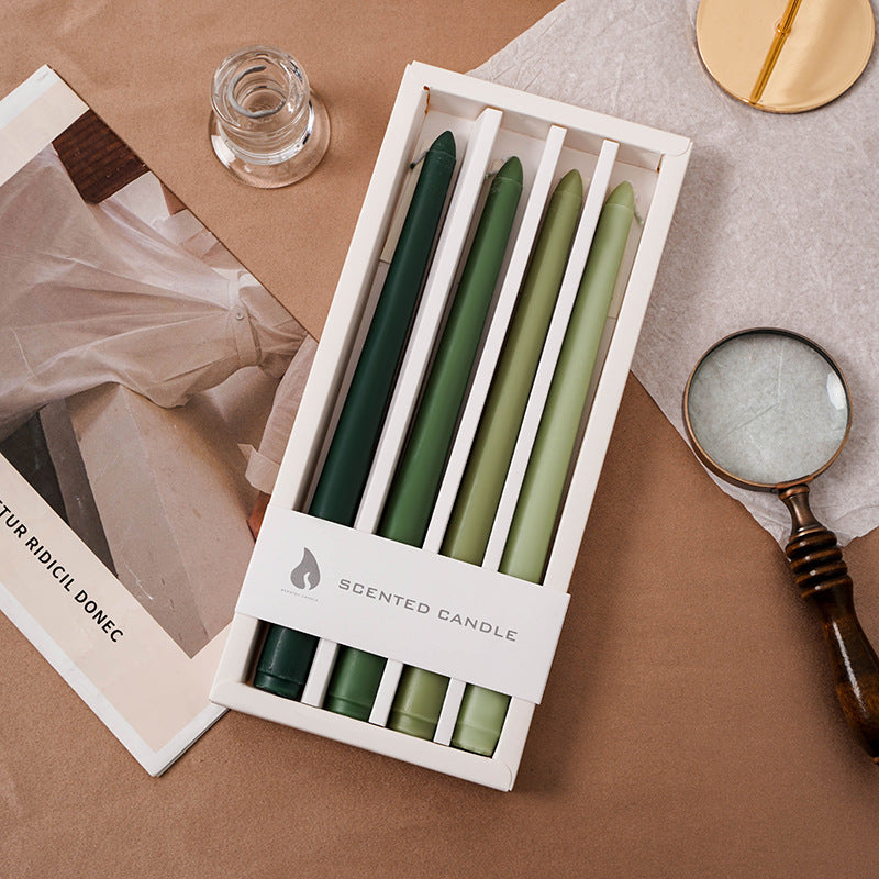 Scented Long Slim Dinner Taper Candles Set of Four with Slow-Burn Soy Blend