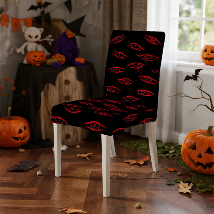 Elastic chair cover with spooky eye back print for dining chairs