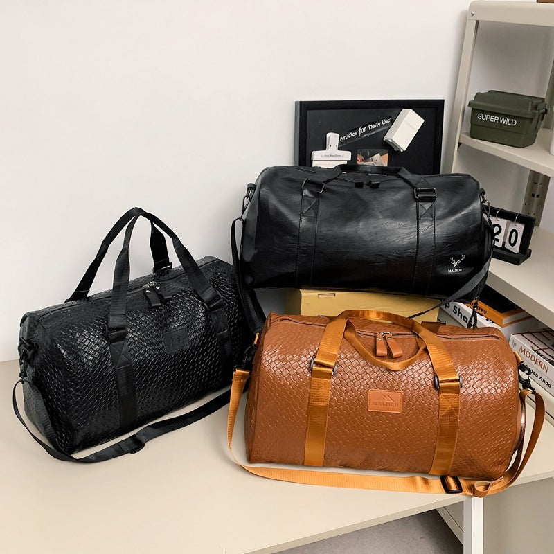 Elegant Woven Leather Duffle Bag