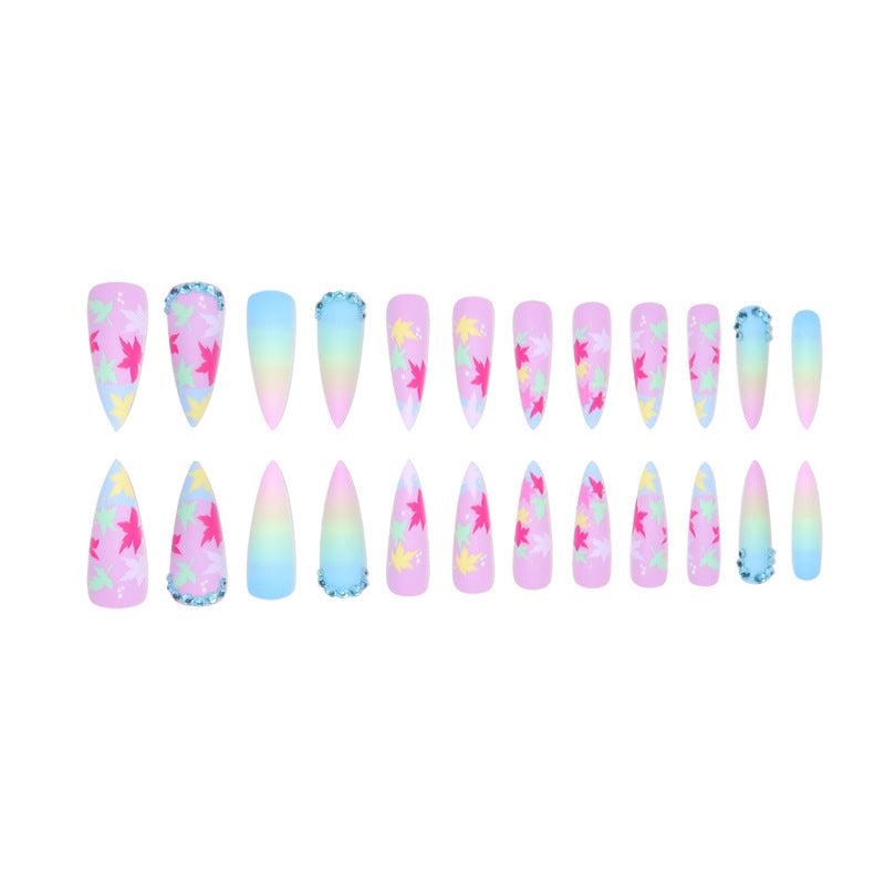 Floral Leaf-Designed Stiletto Press-On Nails Kalsten