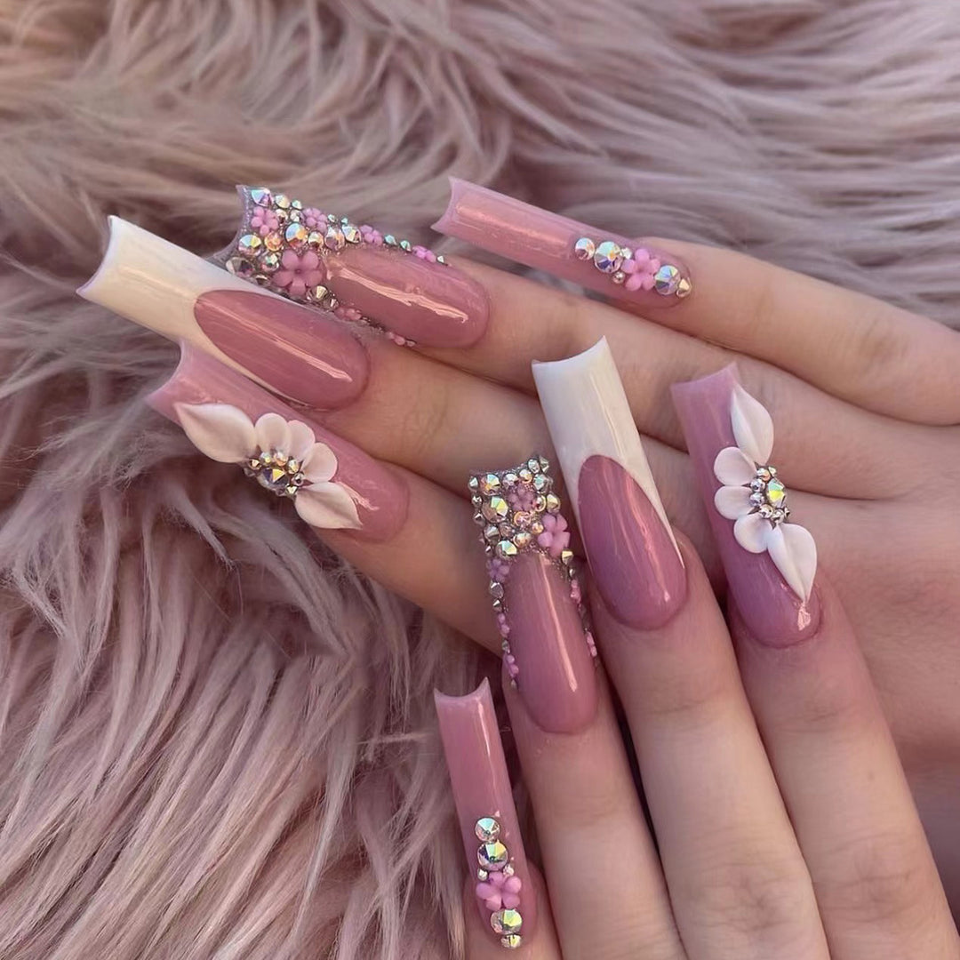 Decorative Floral Long Stiletto Nails Kalsten