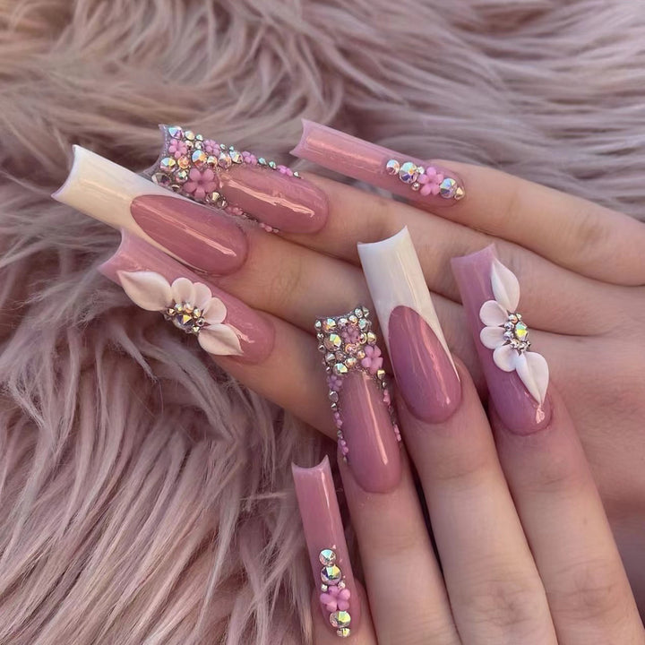 Decorative Floral Long Stiletto Nails Kalsten