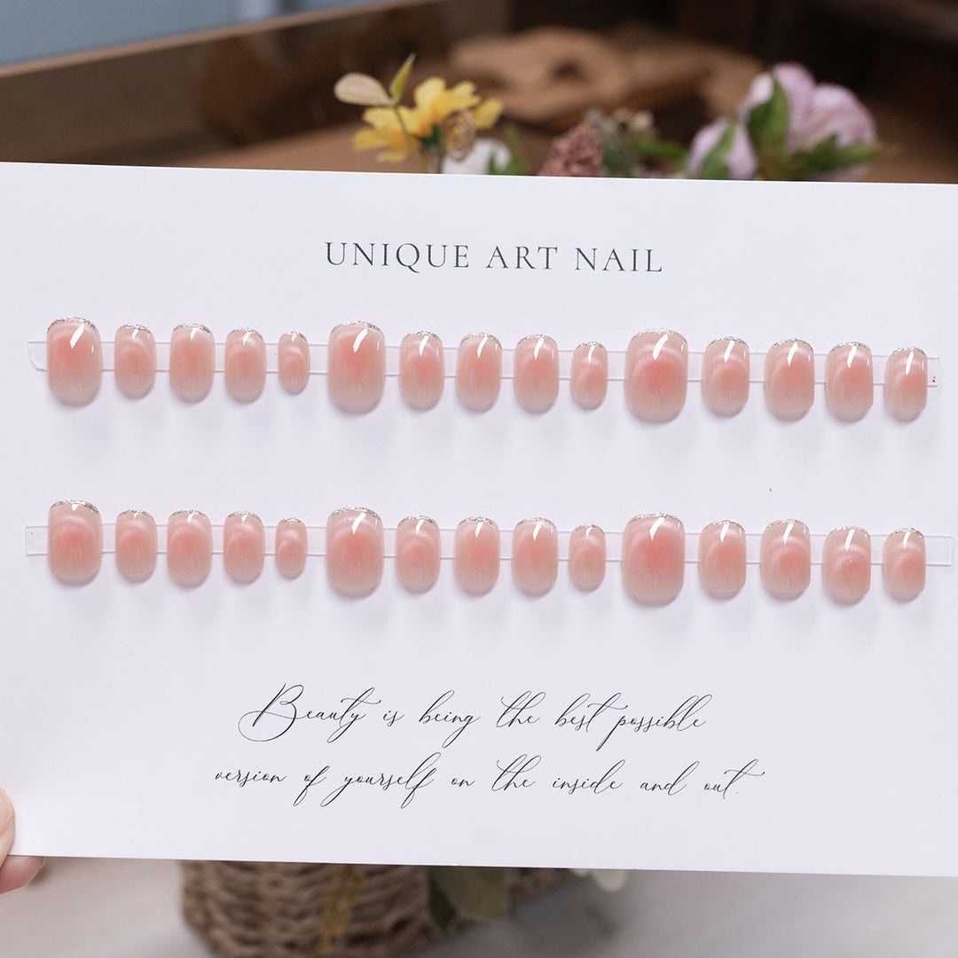 Elegant Press-On Nail Set with Nude Ombre Finish