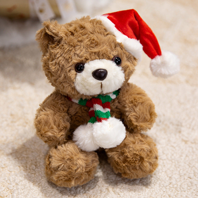 Plush Christmas Teddy Bear with Santa Hat and Knit Scarf Holiday Huggable Stuffed Toy Kalsten