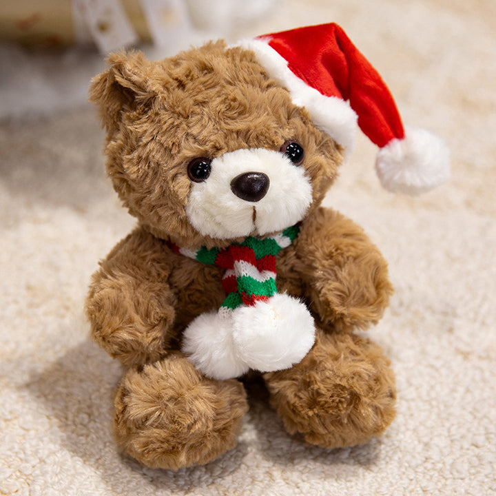 Plush Christmas Teddy Bear with Santa Hat and Knit Scarf Holiday Huggable Stuffed Toy Kalsten