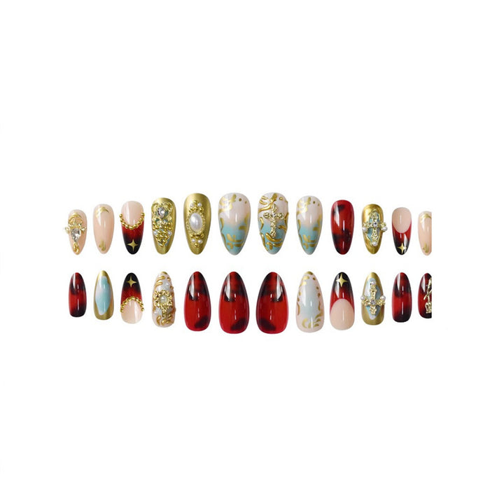 Artistic Decorative Press-On Nail Set with Gemstone and Pearl Accents Kalsten