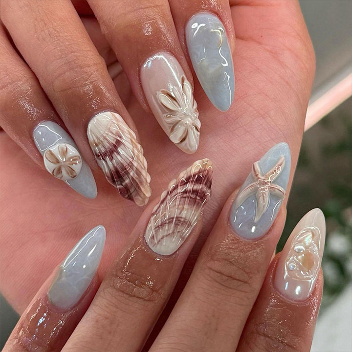 Shell-Inspired Decorative Press-On Nails