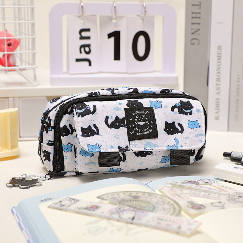 Cat-Themed Multi-Compartment Pencil Case