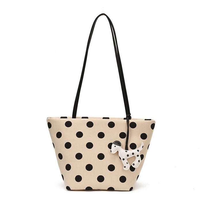 Polka Dot Canvas Shoulder Tote Kalsten