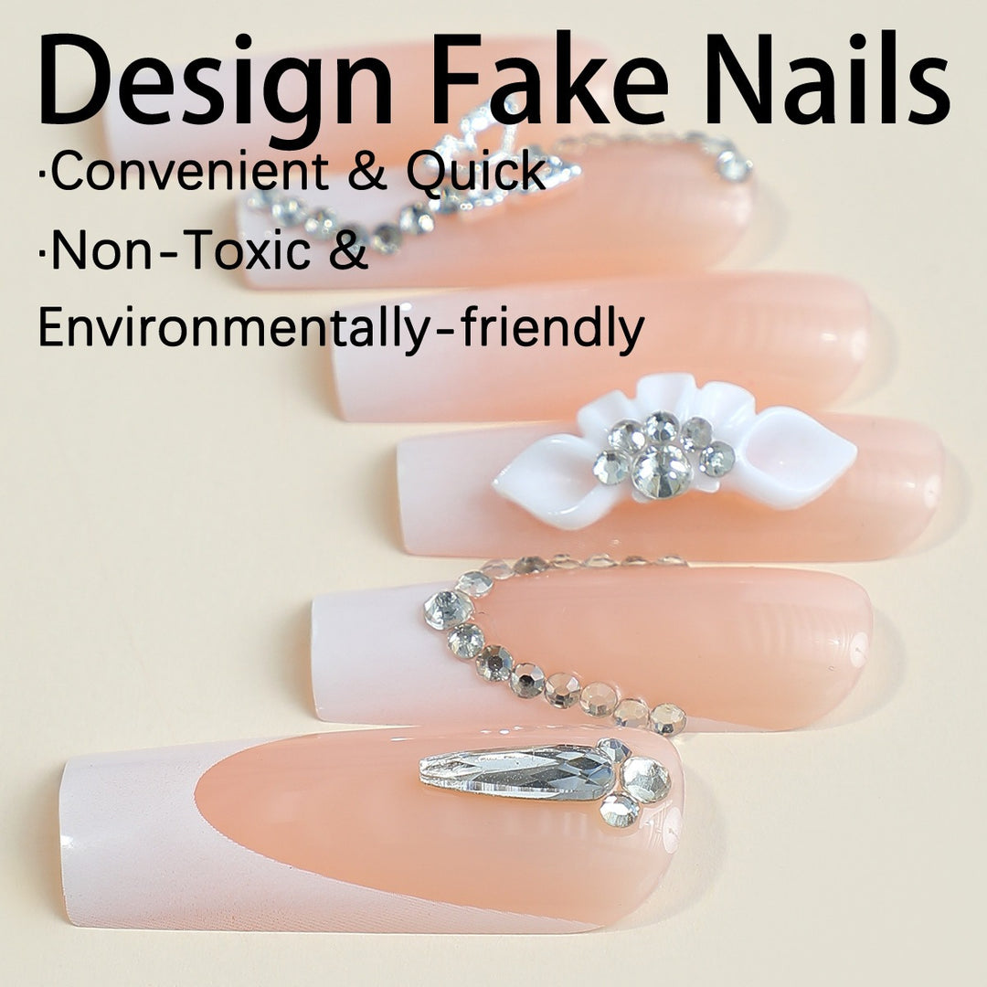 Acrylic nail set with elegant 3D accents and glitter decorations Kalsten