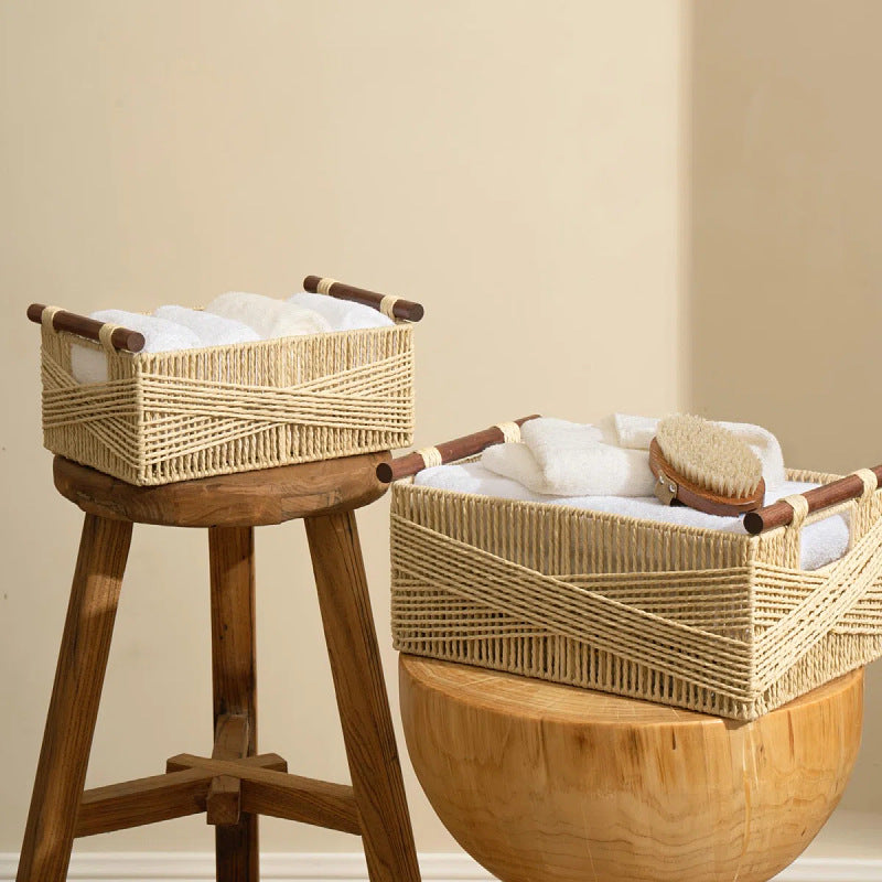 Handwoven Storage Basket with Wooden Handles Kalsten