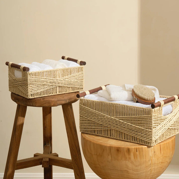 Handwoven Storage Basket with Wooden Handles Kalsten