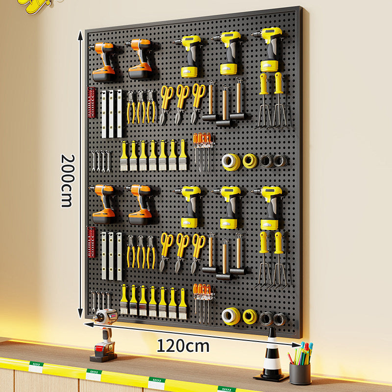 Wall-Mounted Perforated Metal Tool Pegboard Organizer with Magnetic Strip and Multi Hooks