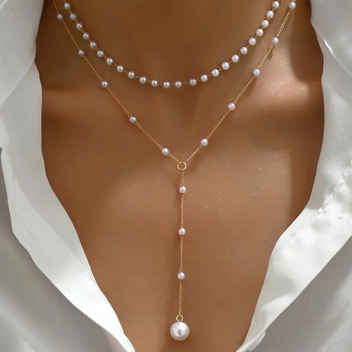 Layered Pearl Chain Necklace Kalsten