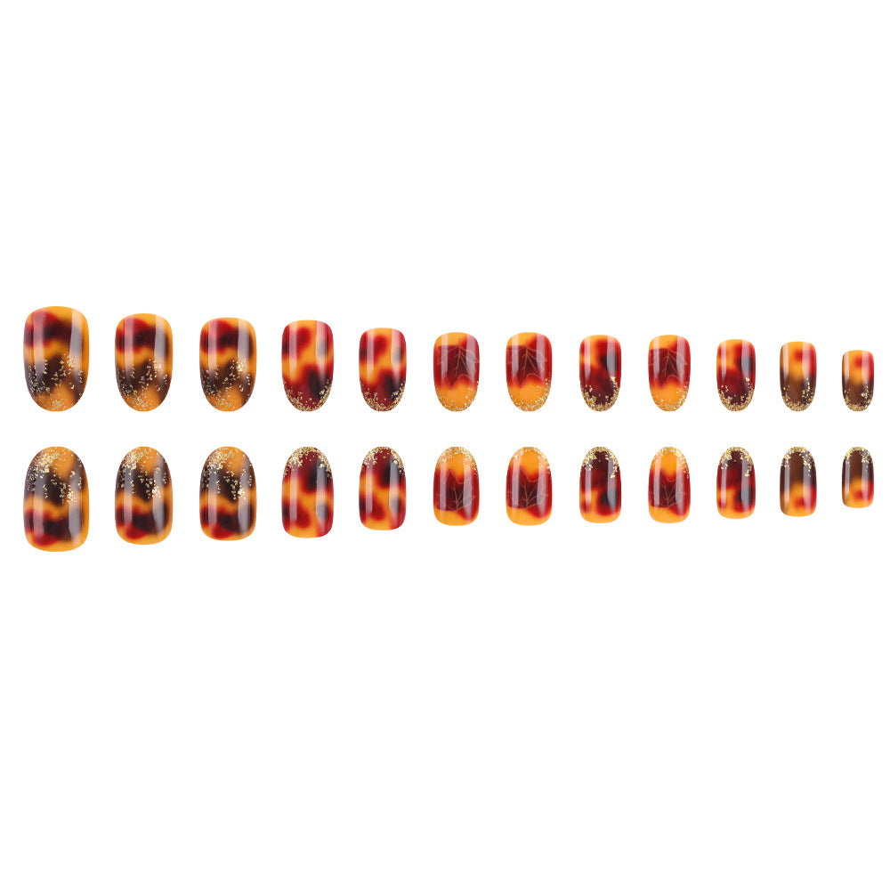 Artistic Press-On Nail Set with Autumn Leaf Design Kalsten