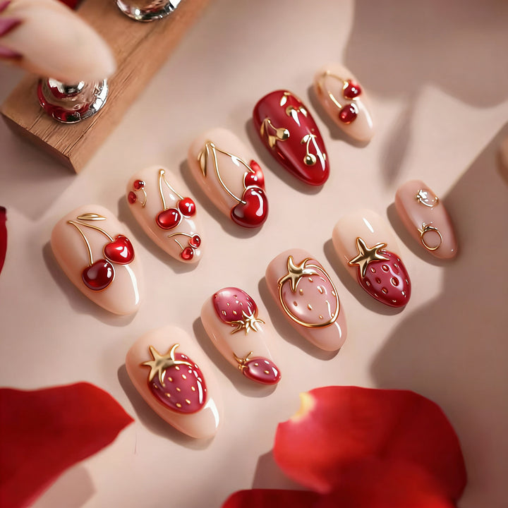 Cherry-Themed Artistic Press-On Nail Set Kalsten