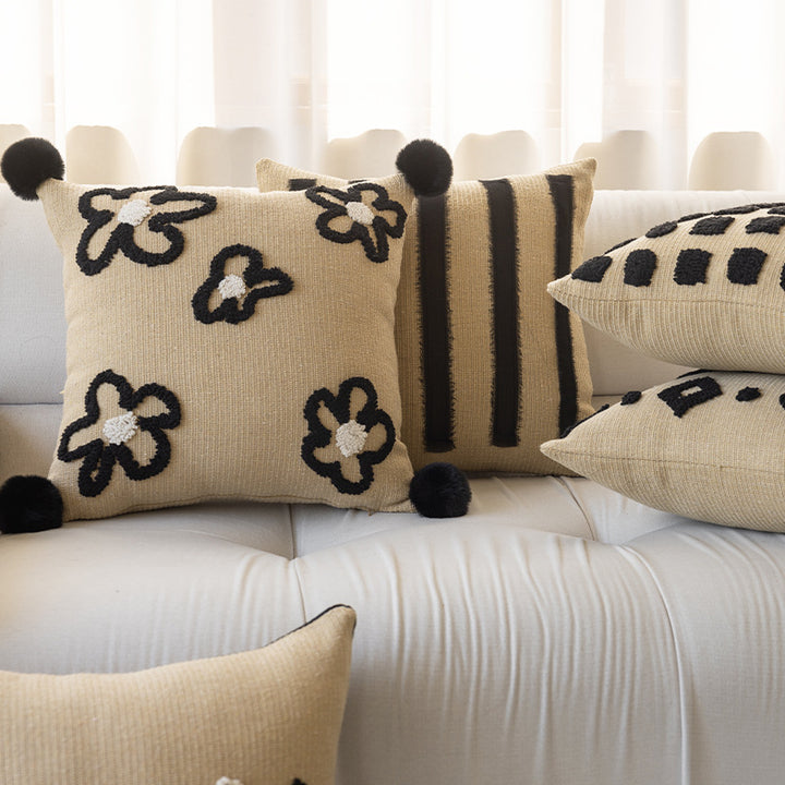 Textured Tribal-Inspired Knitted Square Accent Pillow with Raised Tufted Diamond Motif