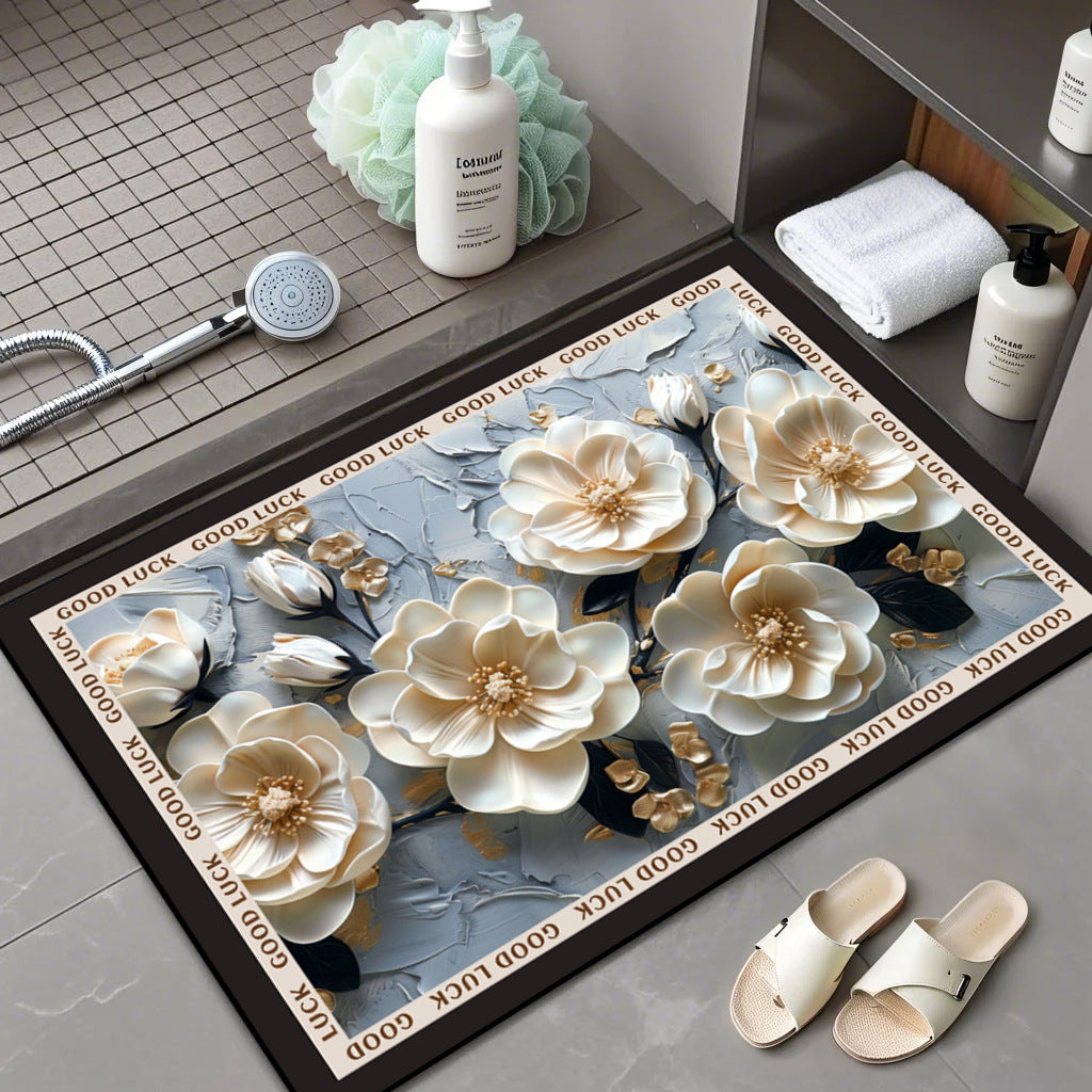 Floral Patterned Memory Foam Bath Mat Kalsten