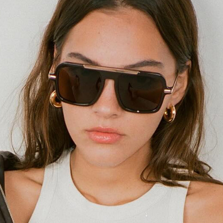 Women's square designer sunglasses with gold accents and protective UV filter Kalsten