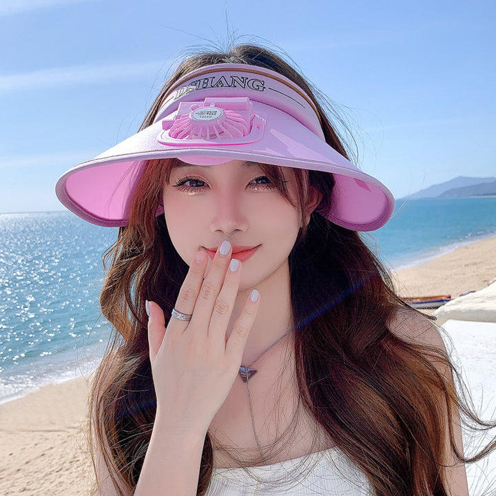 Breathable sun visor for with integrated, quietly running fan and adjustable headband Kalsten