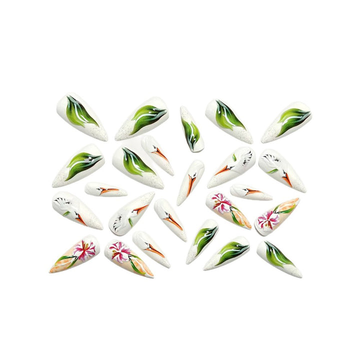Artificial Nail Set with Floral Stork Design Kalsten