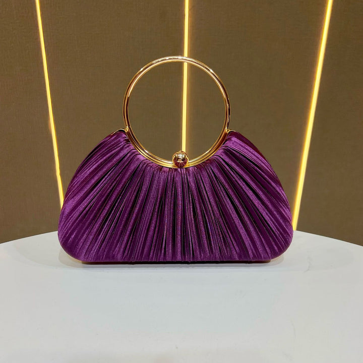 Pleated Evening Handbag with Metal Ring